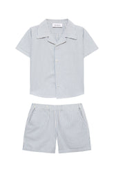 Damian Kids Blue/White Striped Shirt and Shorts Set