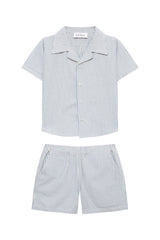 Damian Kids Blue/White Striped Shirt and Shorts Set