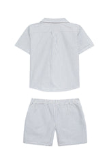 Damian Kids Blue/White Striped Shirt and Shorts Set