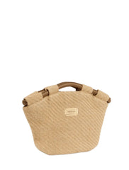Nena Natural Straw Top Handle Tote Bag in Nude Tone