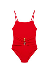 Gigi Red Scoop Neck Kids Swimsuit