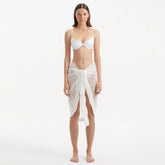 Raiden White Tie-Front Sheer Sarong with Wavy Trim