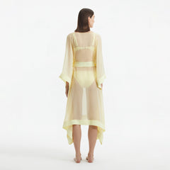 Opal Yellow Sheer Kaftan with Gold Buttons and Belt