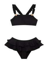 Dassy Kids Bikini Set with Ruffle Strap and Layered Skirt in Black