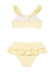 Dassy Kids Yellow Ruffle Strap Bikini Set with Layered Skirt