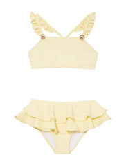 Dassy Kids Yellow Ruffle Strap Bikini Set with Layered Skirt