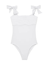 Everlee White Kids Swimsuit with Bow Strap Detail