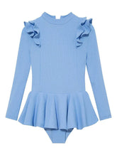 Jojo Baby Blue Textured Ruffle Skirt Swimsuit