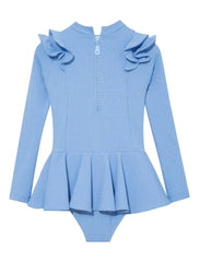 Jojo Baby Blue Textured Ruffle Skirt Swimsuit