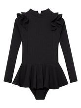 Jojo Black Textured Ruffle Skirt Swimsuit