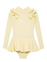 Jojo Yellow Textured Ruffle Skirt Swimsuit