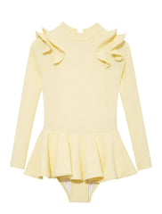 Jojo Yellow Textured Ruffle Skirt Swimsuit