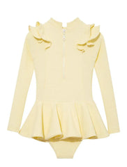 Jojo Yellow Textured Ruffle Skirt Swimsuit