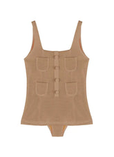 Nil Bronze Square-Neck Pocket Detail Kids Swimsuit