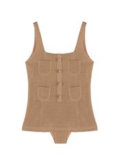 Nil Bronze Square-Neck Pocket Detail Kids Swimsuit