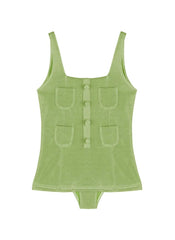 Nil Kids Green Square-Neck Swimsuit with Pocket Detail