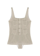 Nil Kids Silver Square-Neck Swimsuit with Pocket Detail
