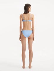 Nina Agdal Salila Baby Blue Underwired Side Tie Wave Textured Bikini Set with Ephram Blue Wave-Textured Mini Skirt