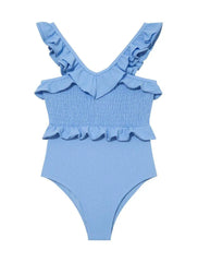 Sissy Baby Blue Ruffled Textured Kids Swimsuit