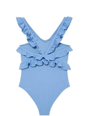 Sissy Baby Blue Ruffled Textured Kids Swimsuit