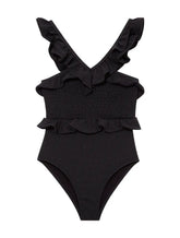 Sissy Kids Black Ruffled Textured Swimsuit