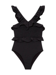 Sissy Kids Black Ruffled Textured Swimsuit