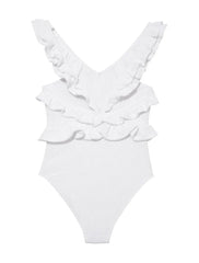 Sissy Kids' White Ruffled Textured Swimsuit