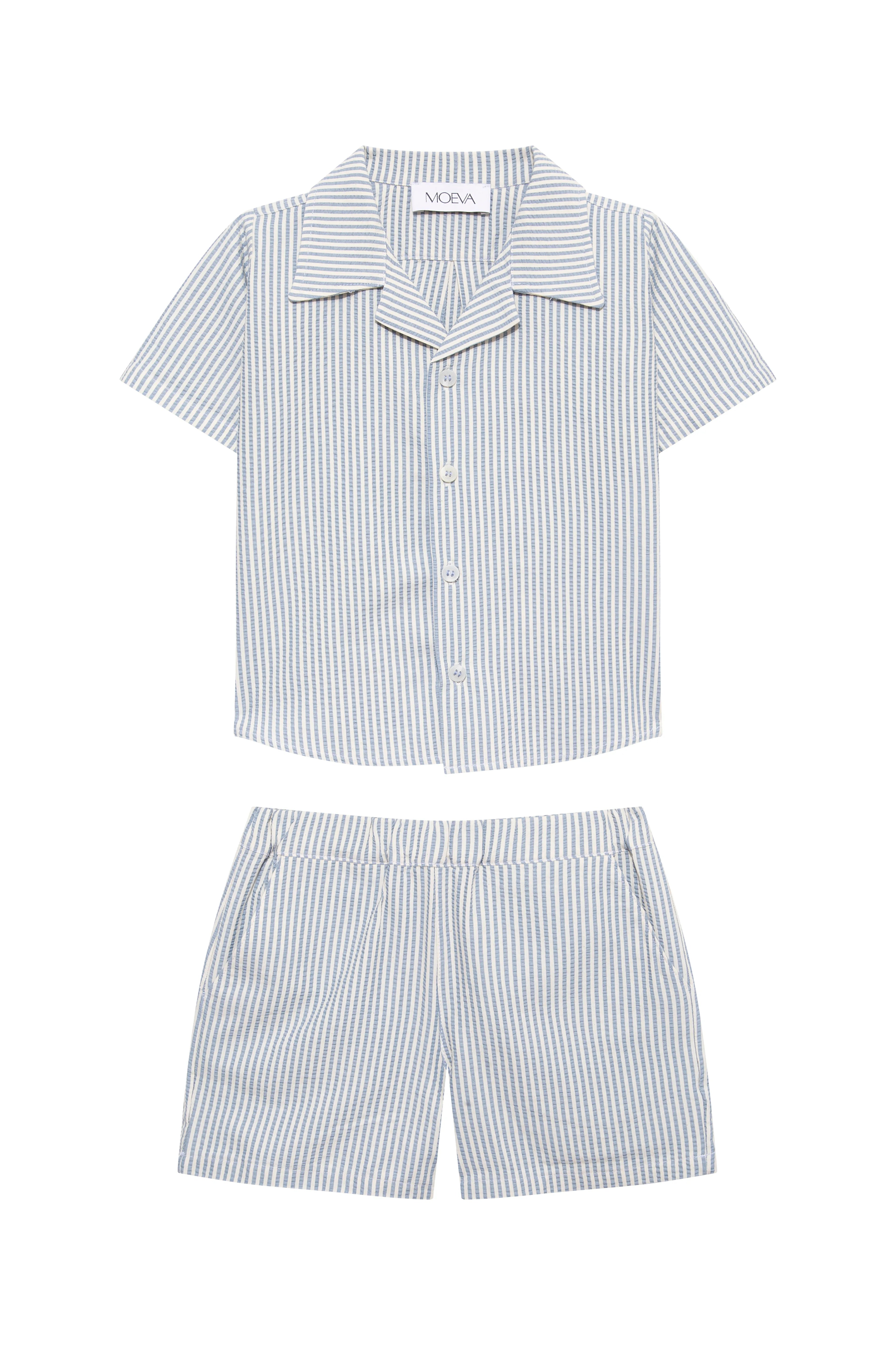 Damian Kids Blue/White Striped Shirt and Shorts Set