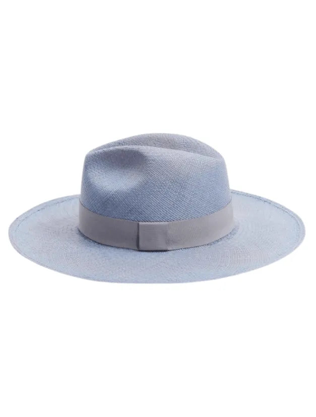 Ezra Blue Straw Panama Hat with Grey Band
