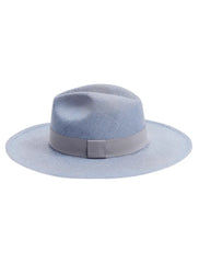 Ezra Blue Straw Panama Hat with Grey Band