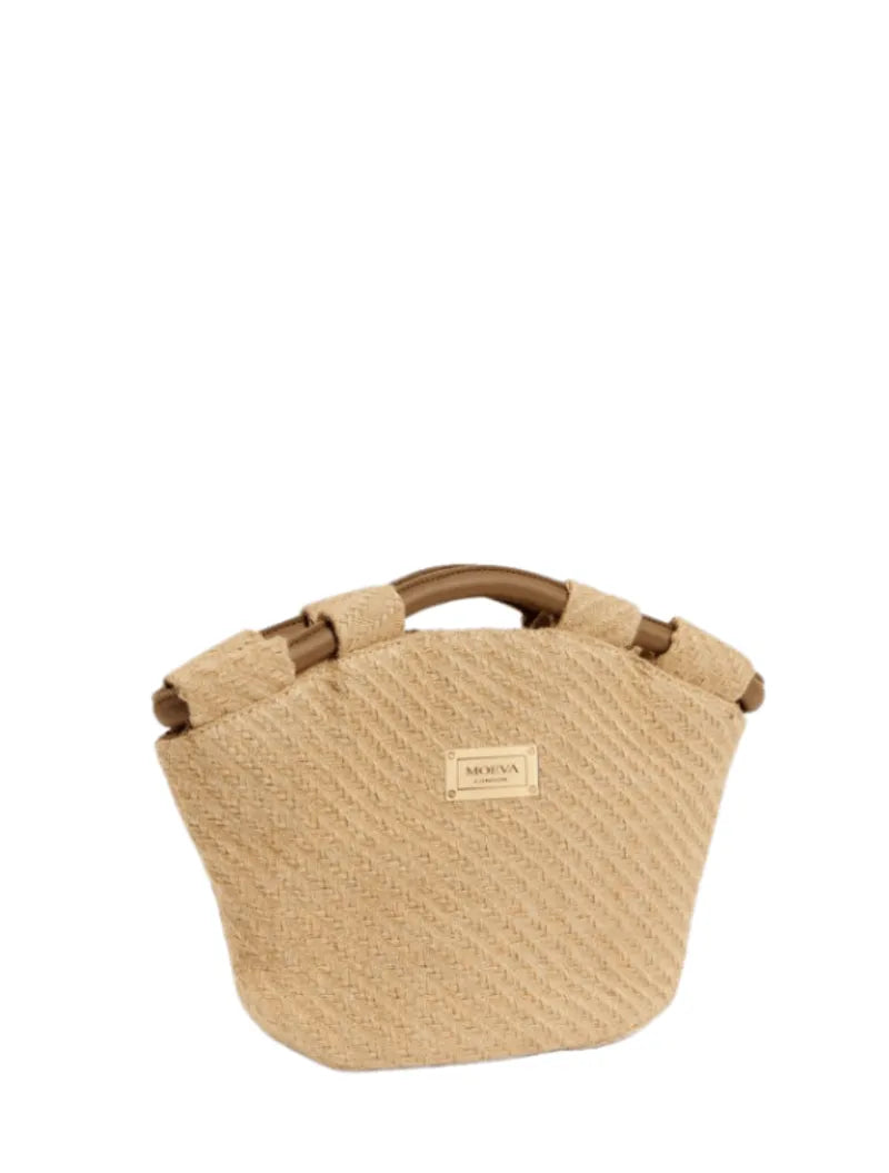 Nena Natural Straw Top Handle Tote Bag in Nude Tone