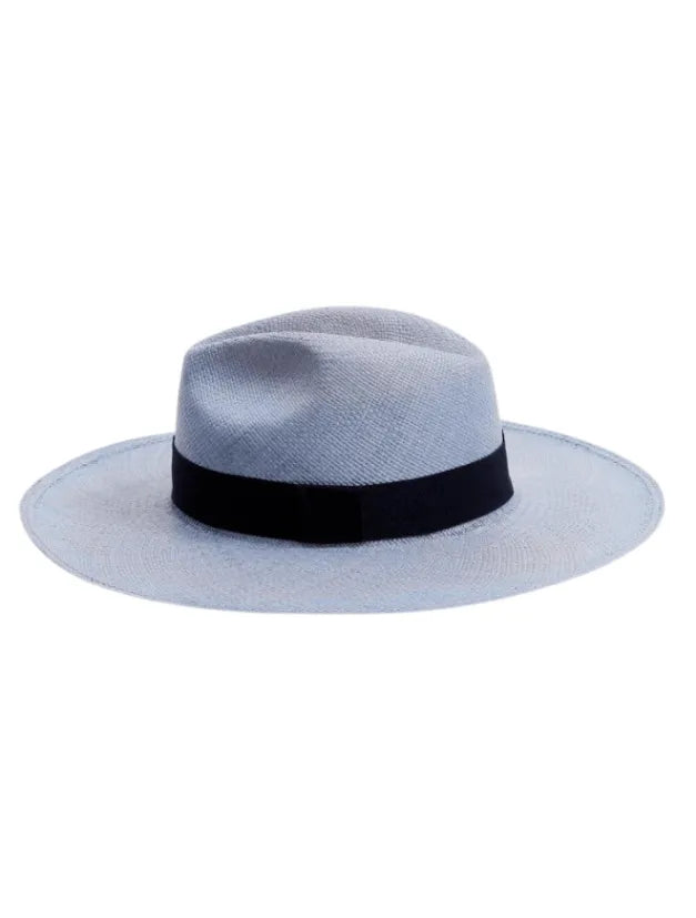 Ezra Blue Straw Panama Hat with Black Band