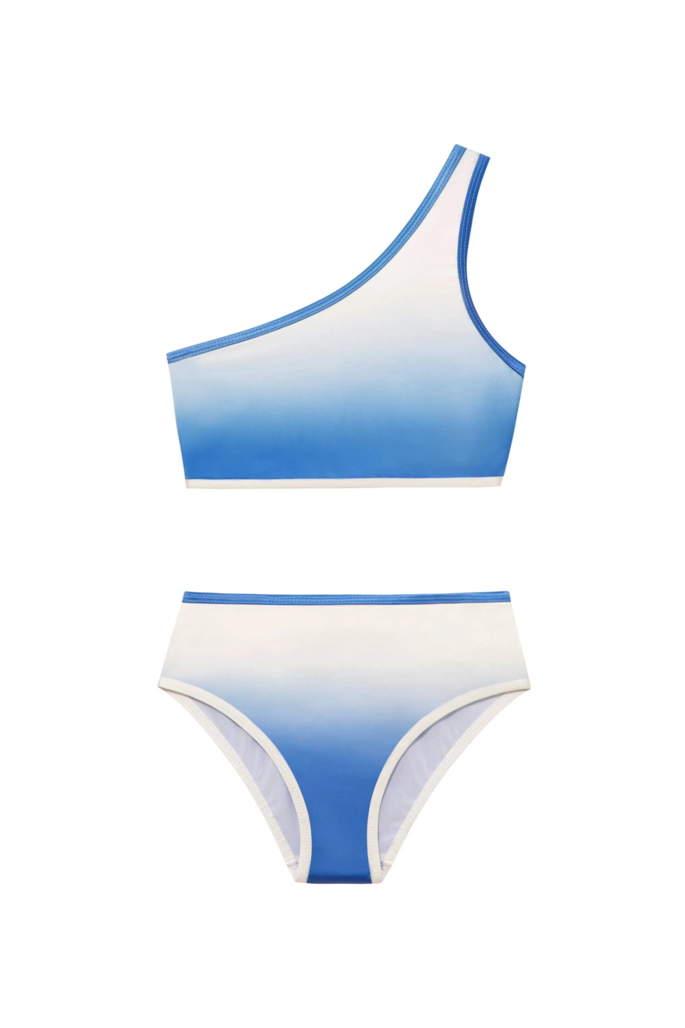 Kids One-Shoulder High-Waist Bikini Set in Coco Blue/White
