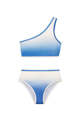 Kids One-Shoulder High-Waist Bikini Set in Coco Blue/White