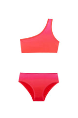 Kids One-Shoulder High-Waist Bikini Set in Coco Red/Pink