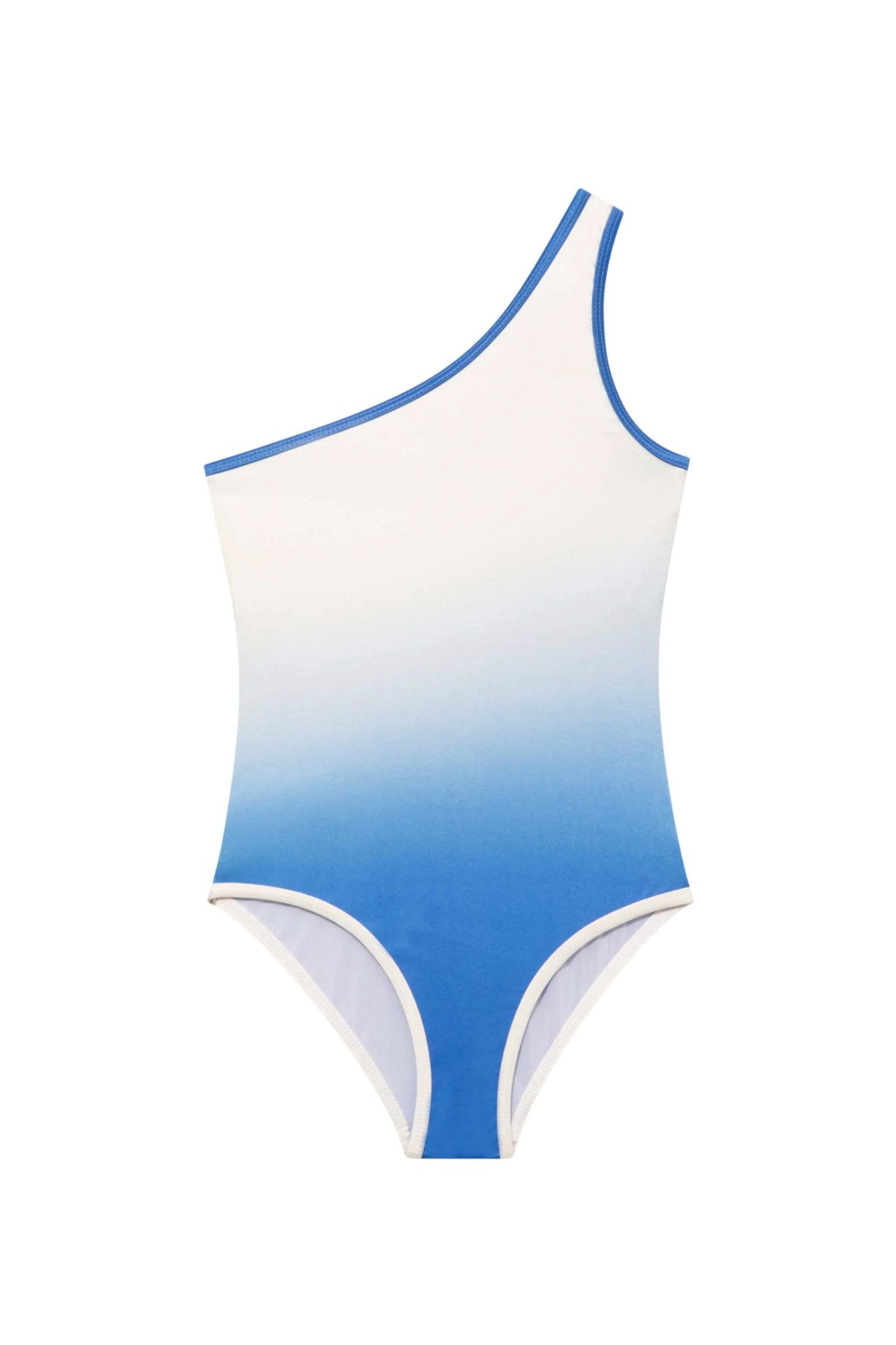 Kids One Shoulder Swimsuit in Honey Blue/White