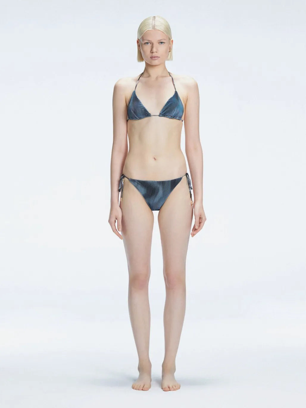 Elvira Jain Hermione Black Triangle Side Tie 3D Bikini Set with Evita Black Optical Tie Side Sarong