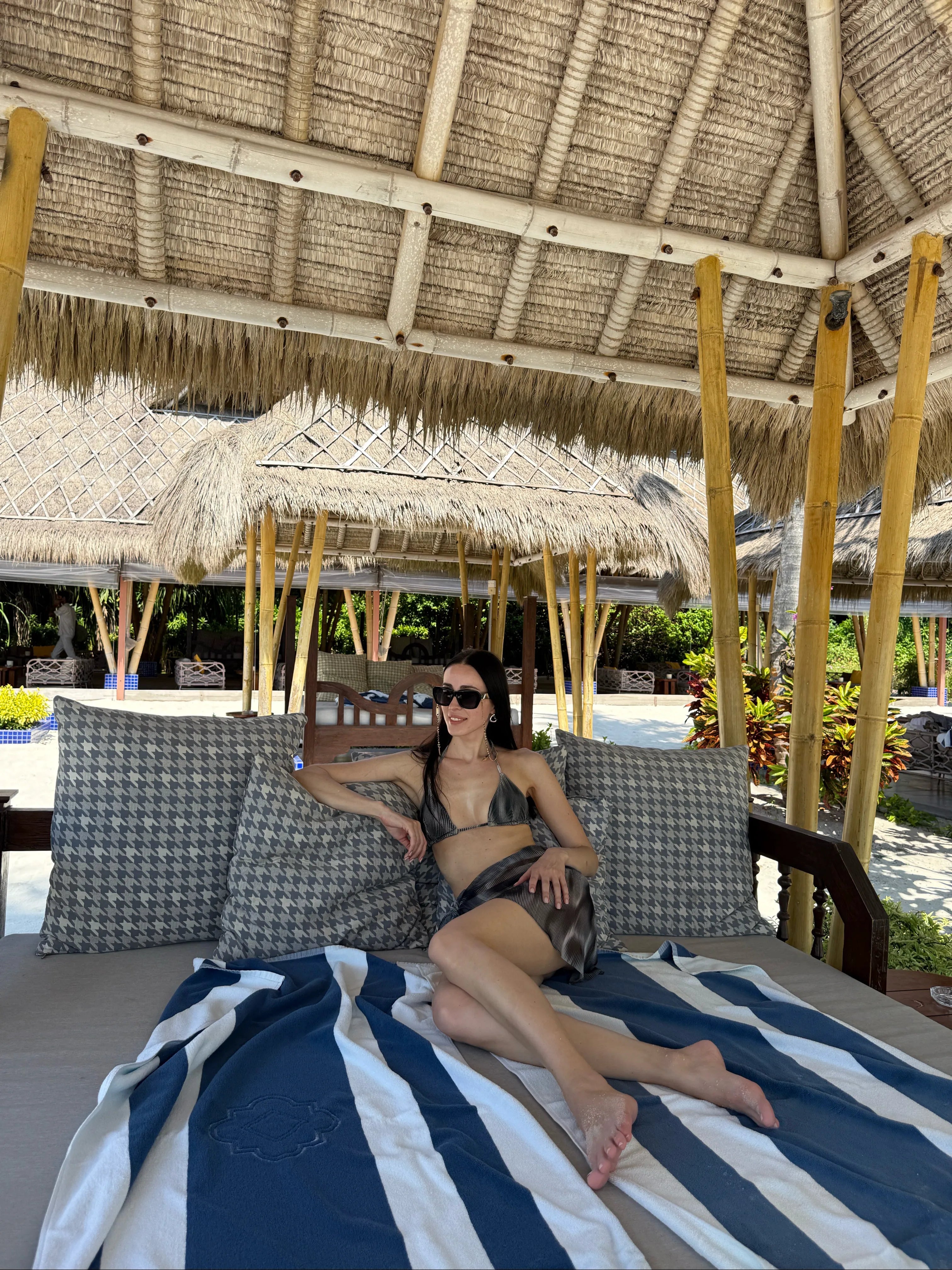 Elvira Jain Hermione Black Triangle Side Tie 3D Bikini Set with Evita Black Optical Tie Side Sarong