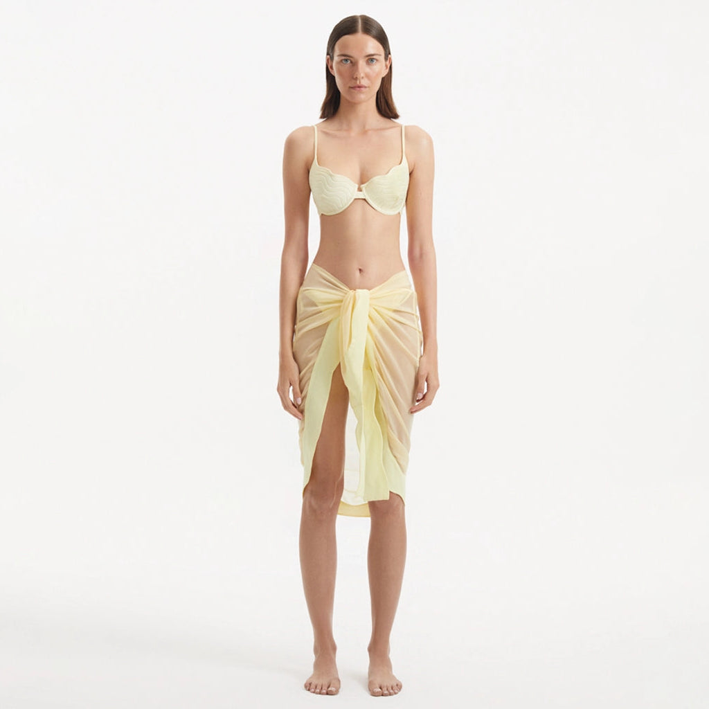 Raiden Yellow Tie-Front Sheer Sarong with Wavy Trim