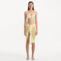 Raiden Yellow Tie-Front Sheer Sarong with Wavy Trim