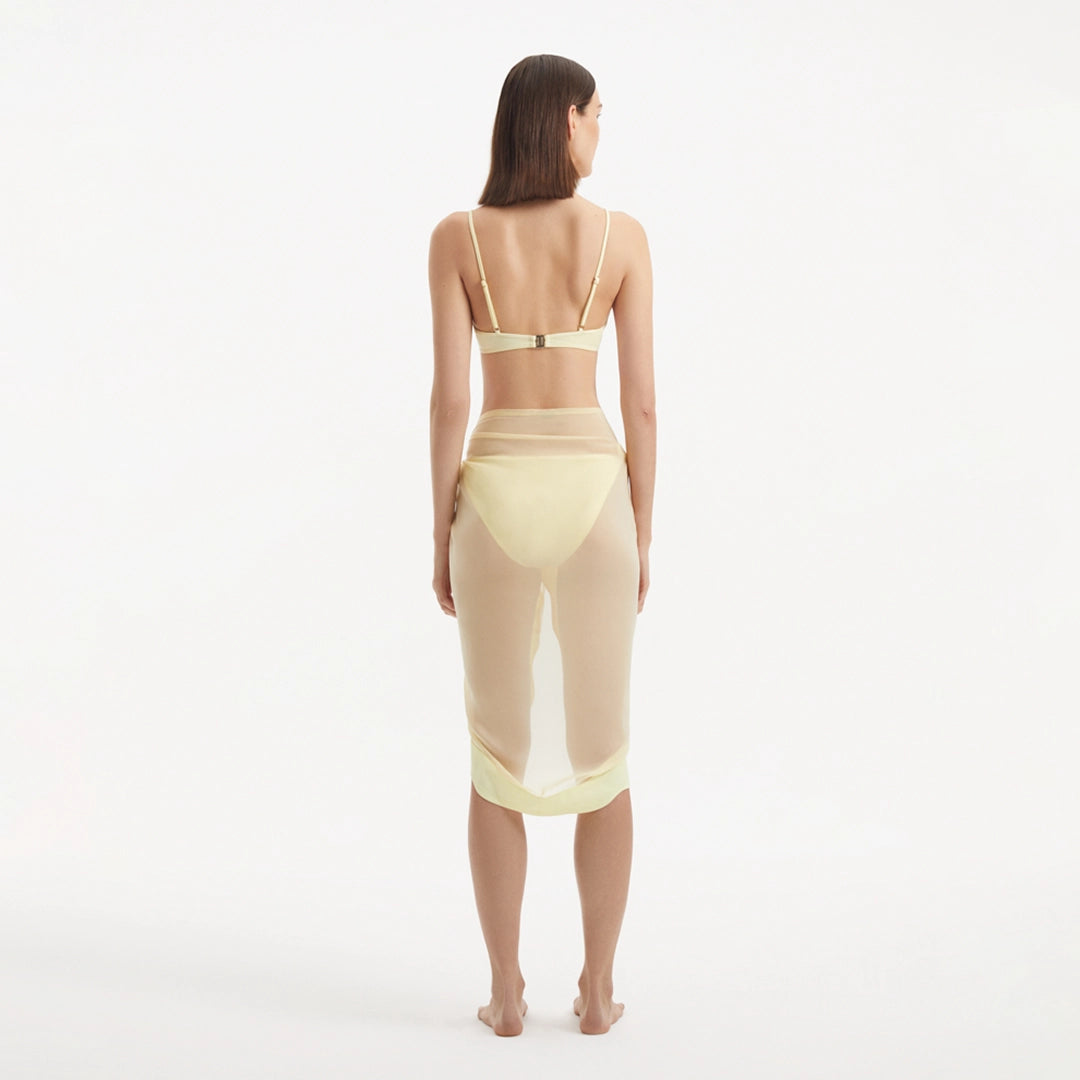 Raiden Yellow Tie-Front Sheer Sarong with Wavy Trim
