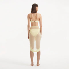 Raiden Yellow Tie-Front Sheer Sarong with Wavy Trim