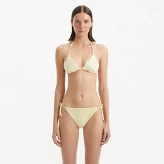 Sarita Yellow Triangle Wave Textured Side Tie Bikini Set