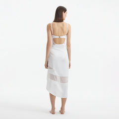 Pelagia White Sheer Sarong with Tie Front and Wavy Trim
