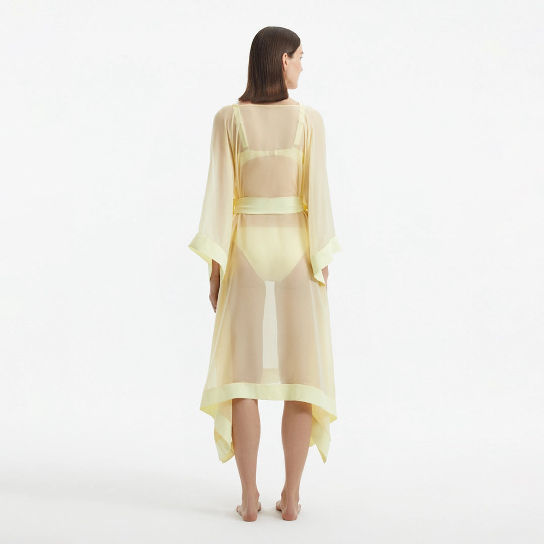 Opal Yellow Sheer Kaftan with Gold Buttons and Belt