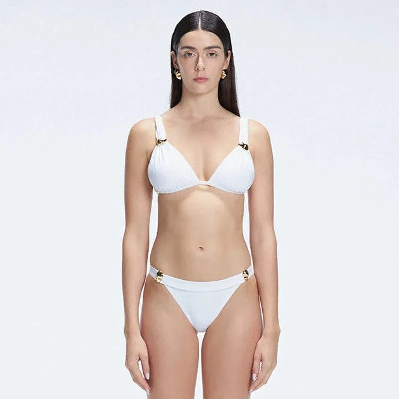 Zella Women's Solid White Triangle Bikini Set with Medium Coverage