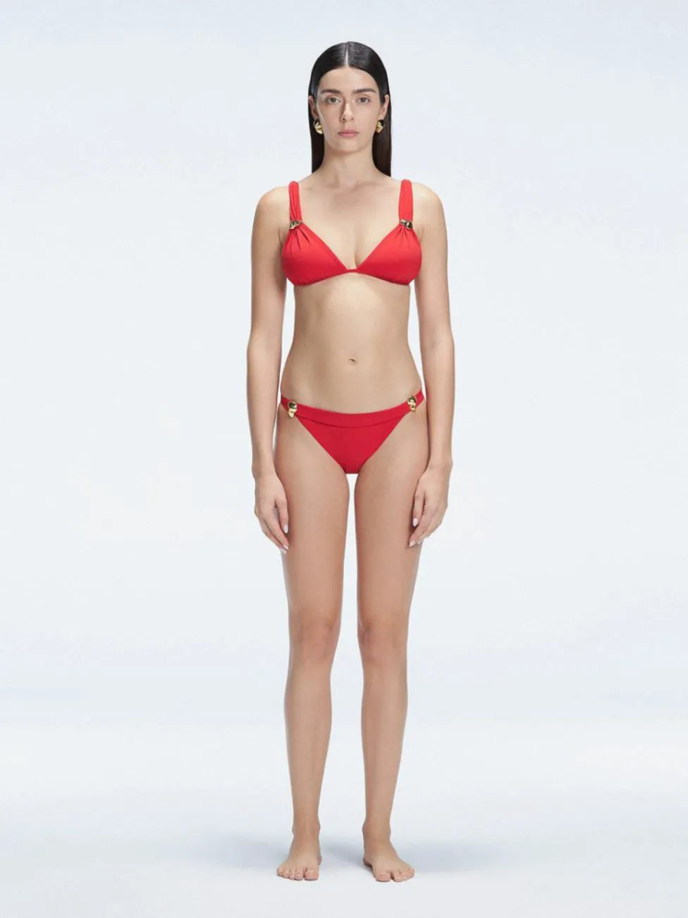 Natalie Lim Suarez Zella Red Triangle Mid Coverage Solid Bikini Set