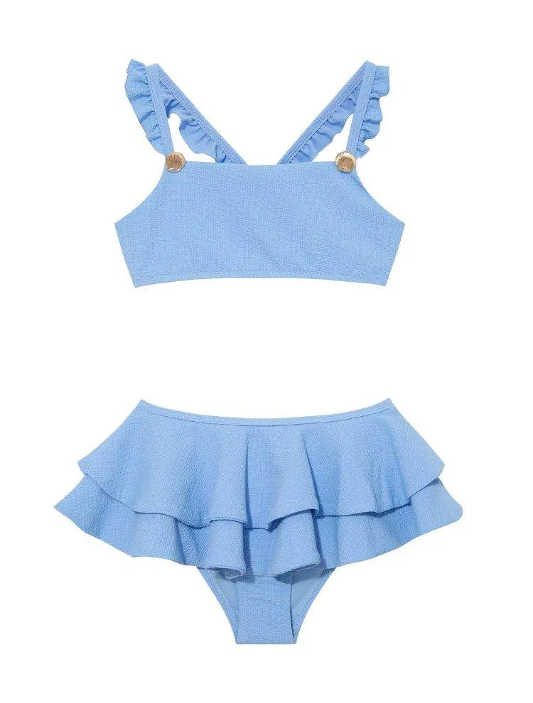 Dassy Kids Baby Blue Ruffle Strap Bikini Set with Layered Skirt