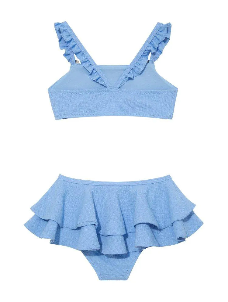 Dassy Kids Baby Blue Ruffle Strap Bikini Set with Layered Skirt