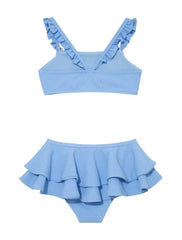 Dassy Kids Baby Blue Ruffle Strap Bikini Set with Layered Skirt
